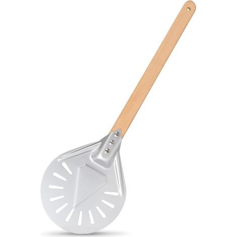 1 Runder 7-zoll-pizzaschieber, Perforiertes Aluminium, Abnehmbarer 40 Cm Langer Holzgriff, Rutschfest, Für Pizzaofen, Brot, Kuchen