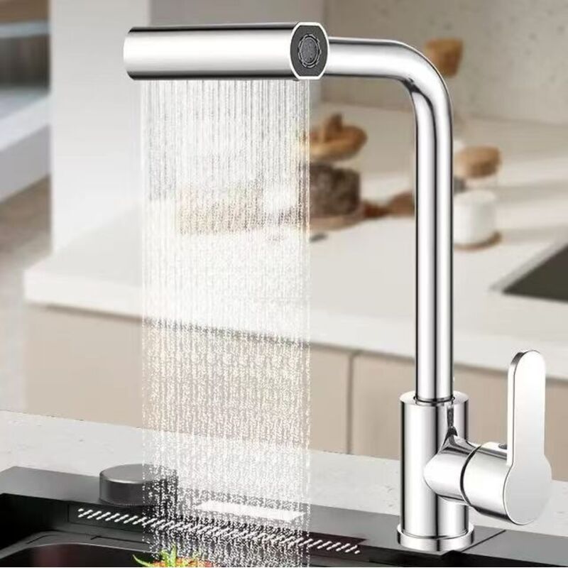 Küchenarmatur Mit Ausziehbrause, 360° Drehbare Küchenarmatur Mit Ausziehbrausekopf, 4 Wasserdurchflussstufen, Warm- Und Kaltwasser (silber).