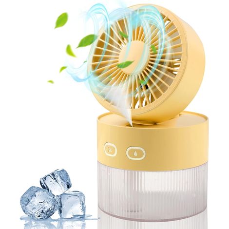 Faltbarer Usb-tischventilator (gelb) Mit Erfrischendem Nebel Und Luftbefeuchter Sowie Multifunktionalem Nachtlicht.