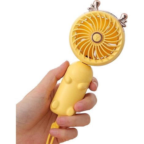 Mini-usb-ventilator (gelbes Hirschgeweihmuster) Mit Wiederaufladbarem Akku Und 3 Geschwindigkeitsstufen, Niedlicher Kleiner Persönlicher Elektrischer Ventilator Für