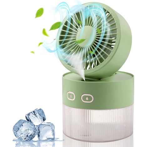 Zusammenklappbarer Usb-tischventilator (grün) Mit Kaltluftnebel Und Luftbefeuchtung Sowie Multifunktionalem Nachtlicht.