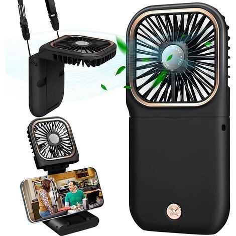 Leiser Mini-usb-hängeventilator, Usb-aufladbar, 5000-mah-akku, 3 Geschwindigkeitsstufen, Faltbar Und Tragbar Für Zuhause, Büro Und