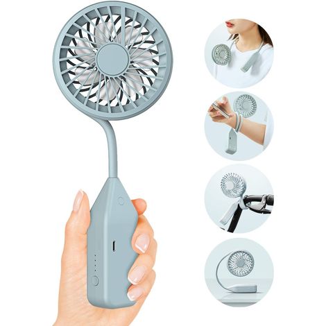Tragbarer Usb-nackenventilator, Mini-multifunktions-taschenventilator Mit Leiser Funktion, 360°-drehung, 3 Geschwindigkeitsstufen, Usb-aufladbar, Für
