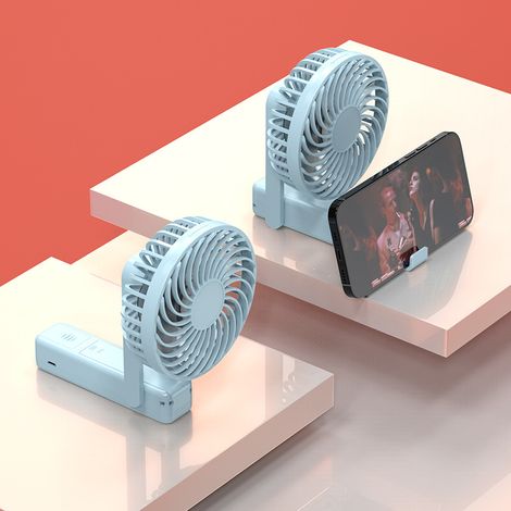 Tragbarer, Faltbarer Usb-ventilator (blau) – Kleiner, Leiser Handventilator Mit Wiederaufladbarem Akku (4 Stunden Akkulaufzeit), Ideal Für...