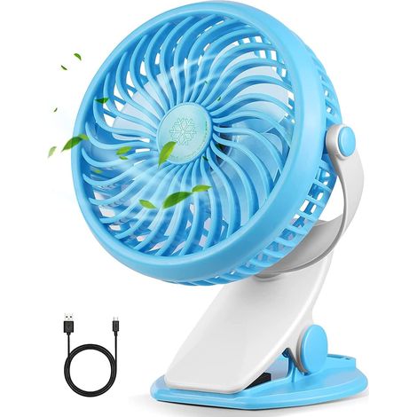 Wiederaufladbarer Usb-clip-ventilator, Starker Und Leiser Luftstrom, 3 Geschwindigkeitsstufen, 720°-drehung, Ideal Für Büro, Camping, Kinderwagen