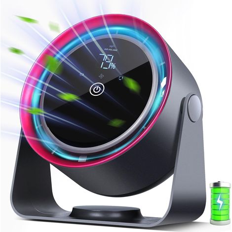 Leiser, Wiederaufladbarer Tischventilator Mit Fünf Geschwindigkeitsstufen Und Digitalem Touchscreen. Ideal Für Schlafzimmer, Reisen Und Camping.