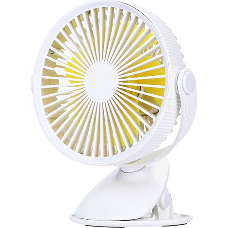 Kleiner, Milchig-weißer Clip-ventilator Mit Usb-anschluss, 4000-mah-akku, 4 Geschwindigkeitsstufen, Bis Zu 14 Stunden Akkulaufzeit.