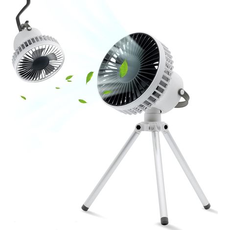 2000-mah-usb-tischventilator Mit Led-akku, Stativ, 3 Geschwindigkeitsstufen, Leiser Betrieb, Ideal Für Camping, Zelte, Büros Und Mehr