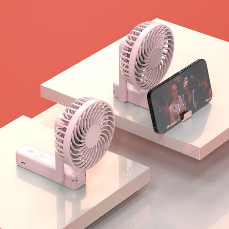 1 Tragbarer, Faltbarer Usb-ventilator (pink) – Kleiner, Leiser Handventilator Mit Wiederaufladbarem Akku (4 Stunden Akkulaufzeit), Ideal Für