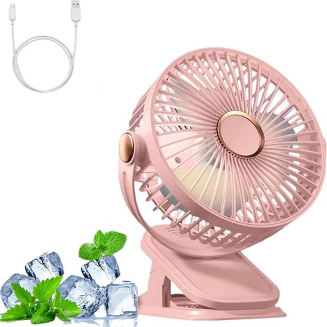 Tragbarer Campingventilator Mit Clip, 5 Geschwindigkeitsstufen, Usb-anschluss, Nachtlicht, Rosa, 1200 Ah