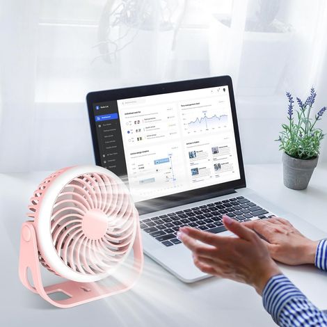 Mini-tragbarer, Leiser Usb-ventilator (rosa) Mit 360°-drehung, Haken Und 1800-mah-akku, Ideal Für Büro, Schlafzimmer, Zelt Und Mehr.
