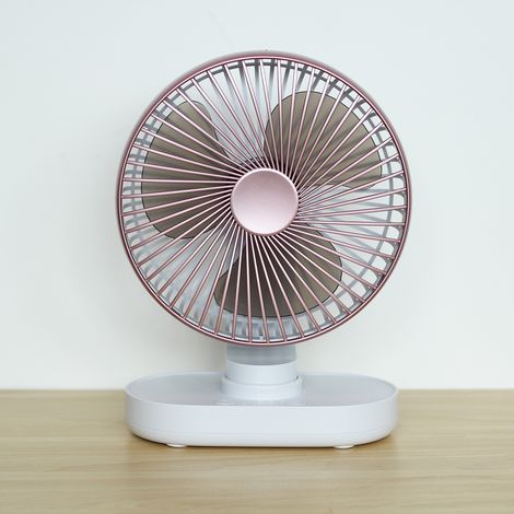 Wiederaufladbarer Tischventilator, 4000 Mah, Roségold, Automatische Vibration Und Leiser Betrieb, 4 Geschwindigkeitsstufen, Mini-usb-anschluss
