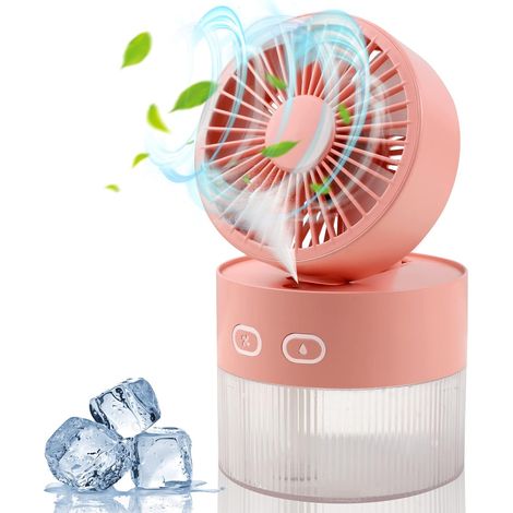 Zusammenklappbarer Usb-tischventilator (pfirsichrosa) Mit Erfrischendem Nebel Und Luftbefeuchter Sowie Multifunktionalem Nachtlicht.