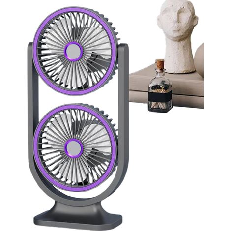 Leiser Tischventilator Mit Zwei Ventilatorköpfen, Usb-aufladbar, Für Zuhause, Outdoor, Reisen Und Schule, 14 X 9,5 X 30 Cm, Lila