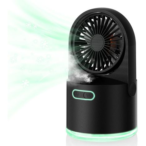 Schwarzer Usb-tischventilator Mit Sprühfunktion, Tragbarer Tischventilator, 3 Geschwindigkeitsstufen, Kleiner Luftbefeuchter, 2 Sprühdüsen, Mini-ventilator