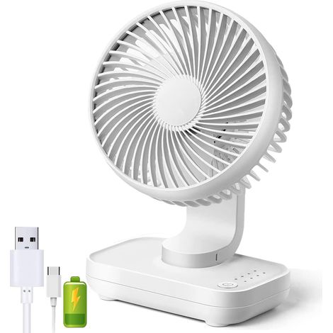 Usb-tischventilator (weiß), 13,7 Cm (5,4 Zoll), 4 Geschwindigkeitsstufen, Leiser Betrieb, 90° Verstellbare Neigung, Kabellos, Kompakte Größe Und