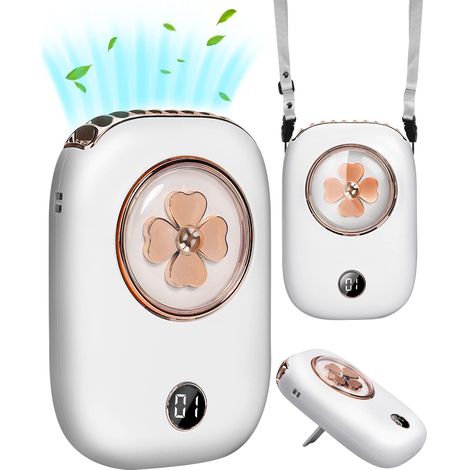 Mini-nackenventilator Mit Akku, 3 Geschwindigkeitsstufen (weiß), 2000 Mah Akku Mit Led-anzeige Und Netzkabel, Ideal Für Den Außenbereich