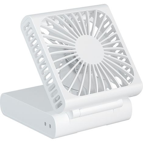 Kleiner, Weißer, Wiederaufladbarer Mini-ventilator Mit Powerbank – 3-stufiger, Vertikaler Faltventilator, Leistungsstark