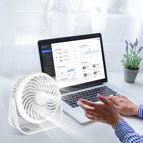 Mini-usb-ventilator Mit Leisem Betrieb, 360°-drehung (weiß), Inklusive Haken Und 1800-mah-akku – Ideal Für Büro, Schlafzimmer, Zelt Und Mehr.