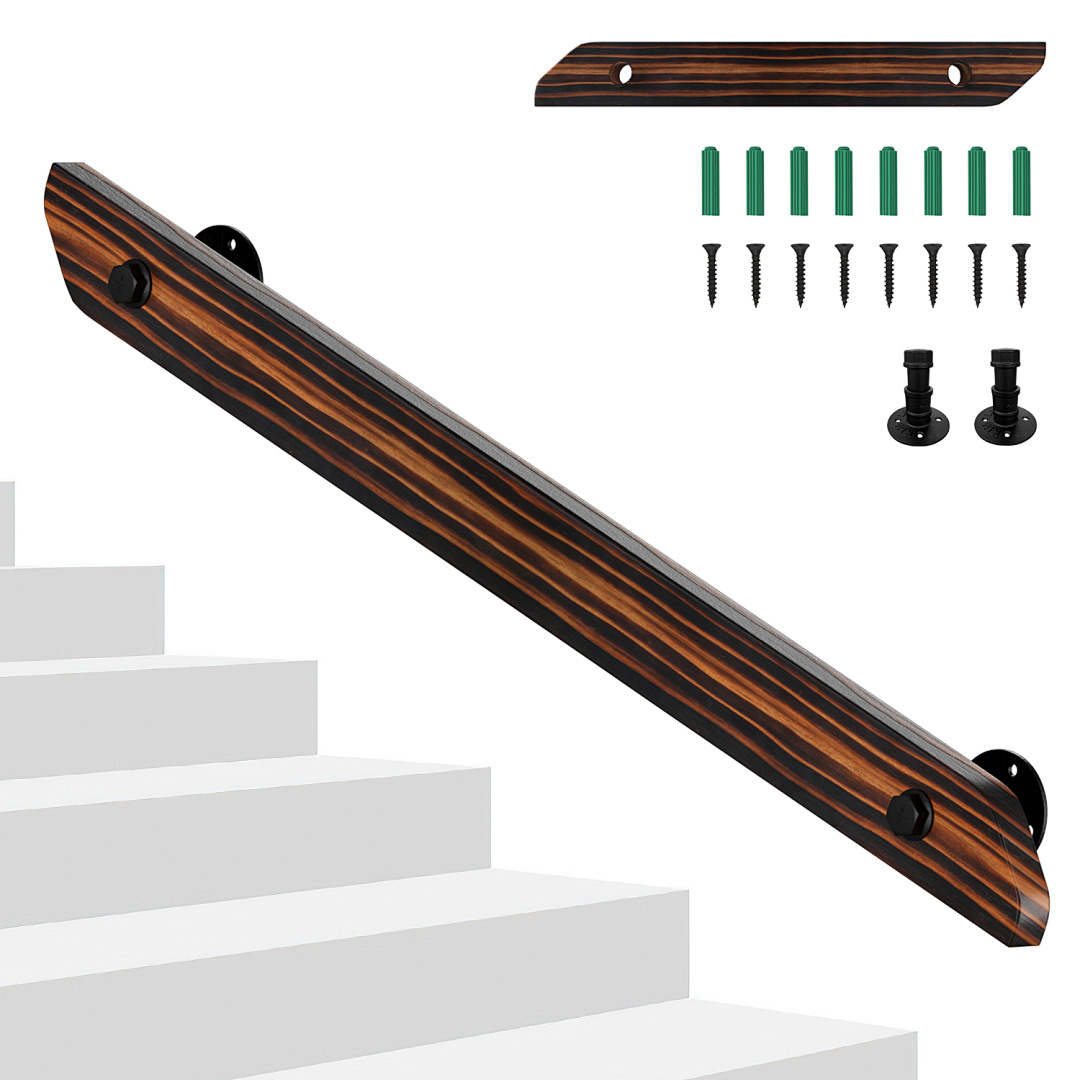 Tolletour Handlauf Aus Holz Mit Geländer Flach Braun Lackiert Inklusive Halterungen Und Endkappen Fuer Treppen 150cm