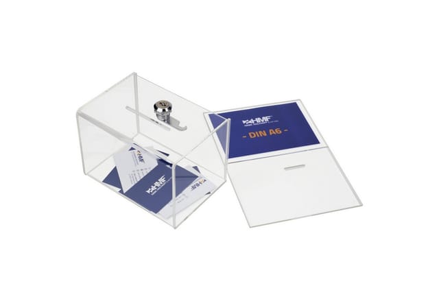 HMF 46912 Acryl Spendenbox Abschließbar 155 x 11 x 11 cm DIN A6 Blatteinschub Transparent