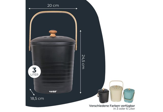 HMF 3780-3L-02 Biomülleimer Küche Geruchsdichter Komposteimer mit Deckel 3 Liter Schwarz
