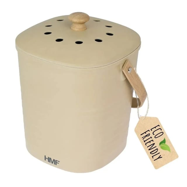 HMF 3780-6L-27 Biomülleimer Küche Geruchsdichter Komposteimer mit Deckel 6 Liter Beige