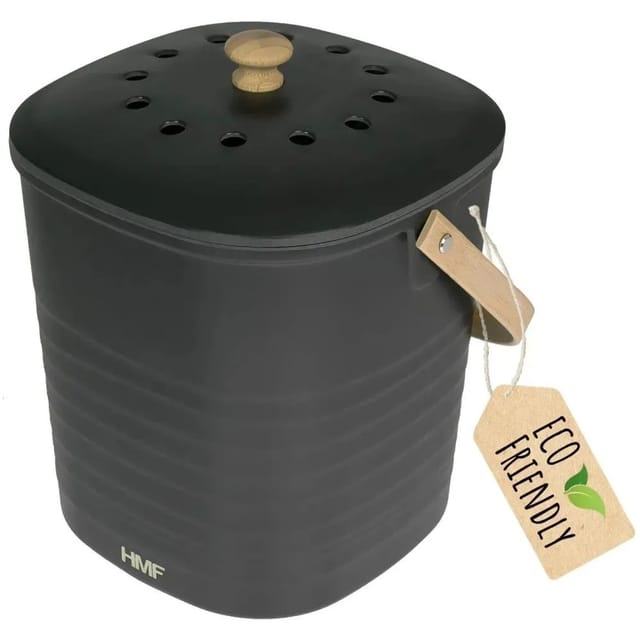 HMF 3780-6L-02 Biomülleimer Küche Geruchsdichter Komposteimer mit Deckel 6 Liter Schwarz