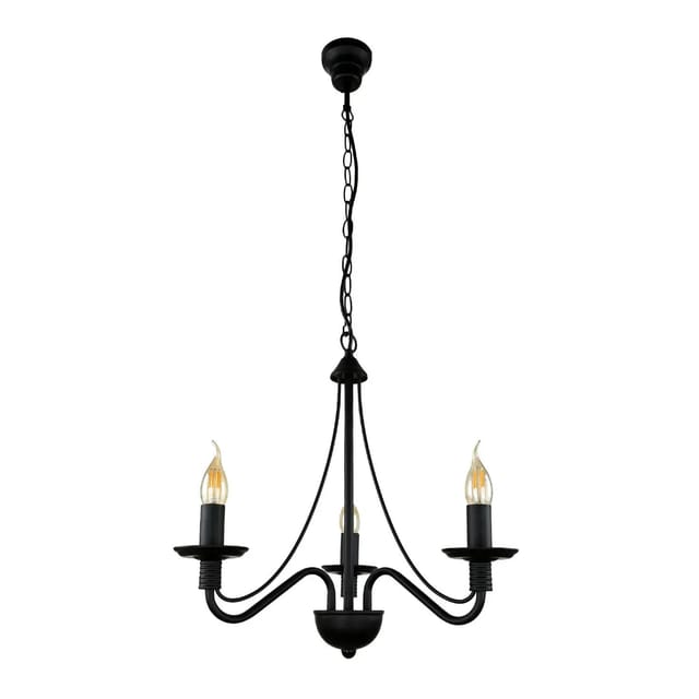 Easylight Kronleuchter Klassisch Metall Schwarz 3-Flammig E14 Roza