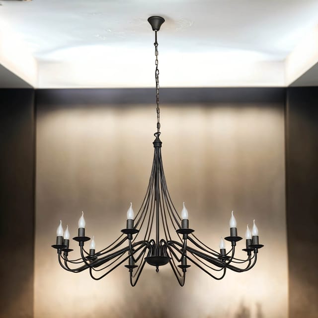 Licht-Erlebnisse Kronleuchter Schwarz 85 cm Breit Metall 12x E14