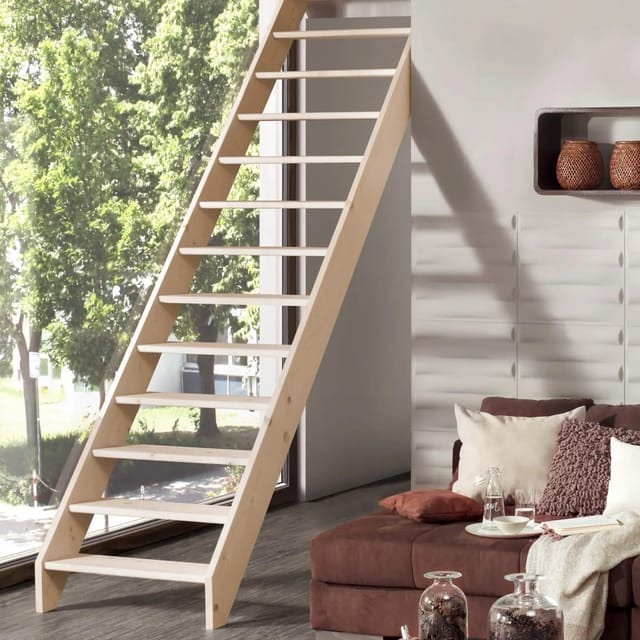 Treppen Intercon Holztreppe Casablanca Raumspartreppe Fichte Massiv Naturbelassen Gerade Mit 60 cm Treppenbreite Ohne Geländer Ohne Setzstufen