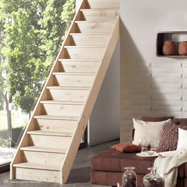 Treppen Intercon Holztreppe Casablanca Raumspartreppe Fichte Massiv Naturbelassen Gerade Mit 80 cm Treppenbreite Ohne Geländer Mit Setzstufen
