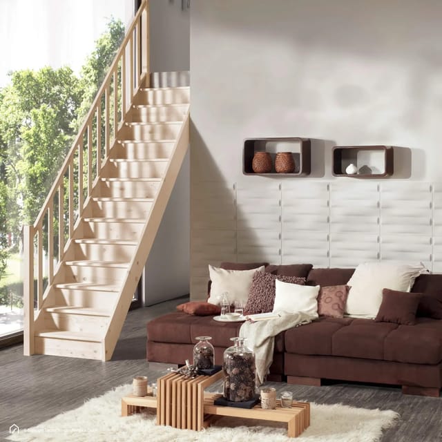 Treppen Intercon Holztreppe Casablanca Raumspartreppe Fichte Massiv Naturbelassen Gerade Mit 80 cm Treppenbreite Einseitiges Geländer Mit Setzstufen