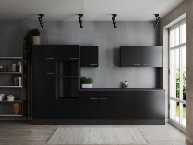 Respekta Küchenzeile Oliver 340 cm Schwarz ohne E-Geräte