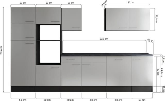 Respekta Küchenzeile Oliver 340 cm Weiß ohne E-Geräte