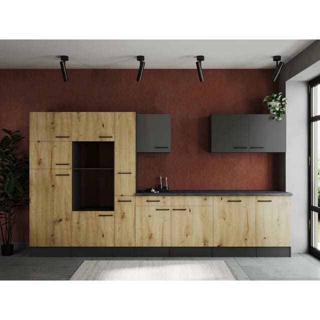Respekta Küchenzeile Oliver 370 cm Artisan Eiche / Grau Matt ohne E-Geräte