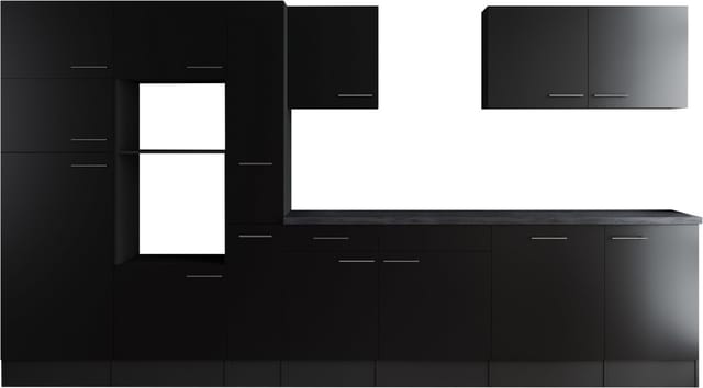 Respekta Küchenzeile Oliver 370 cm Schwarz ohne E-Geräte