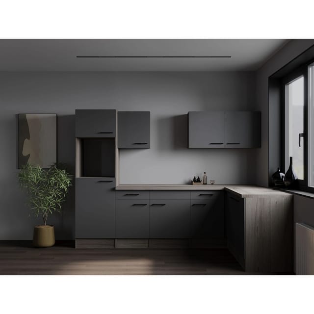 Respekta Winkelküche Oliver 280 cm Eiche York / Grau Matt ohne E-Geräte