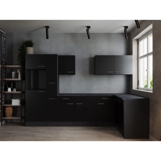 Respekta Winkelküche Oliver 310 cm Schwarz ohne E-Geräte