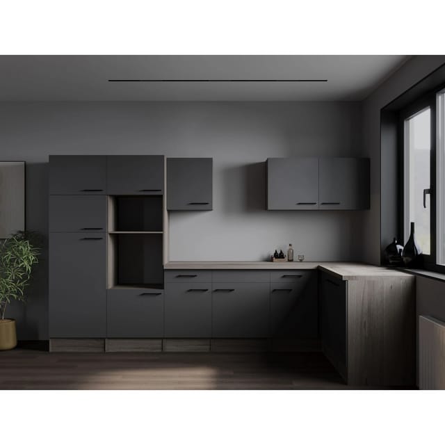 Respekta Winkelküche Oliver 340 cm Eiche York / Grau Matt ohne E-Geräte