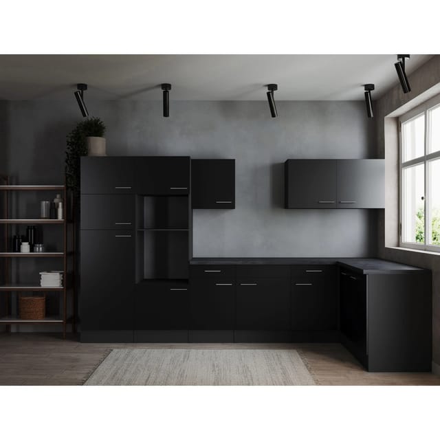 Respekta Winkelküche Oliver 340 cm Schwarz ohne E-Geräte
