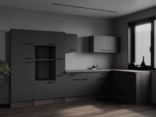 Respekta Winkelküche Oliver 370 cm Eiche York / Grau Matt ohne E-Geräte