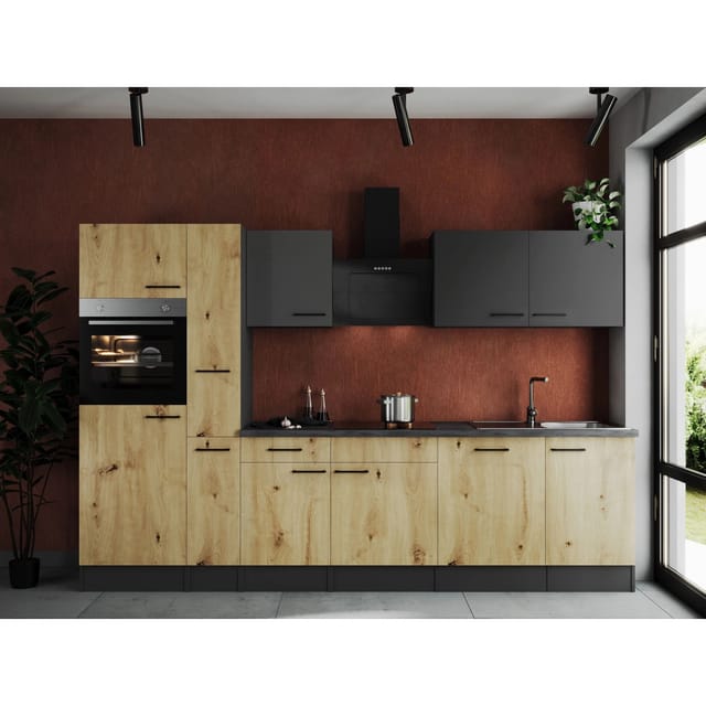 Respekta Küchenzeile Oliver 310 cm Artisan Eiche / Grau Matt