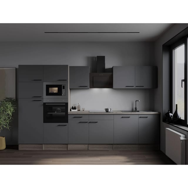 Respekta Küchenzeile Oliver 340 cm Eiche York / Grau Matt