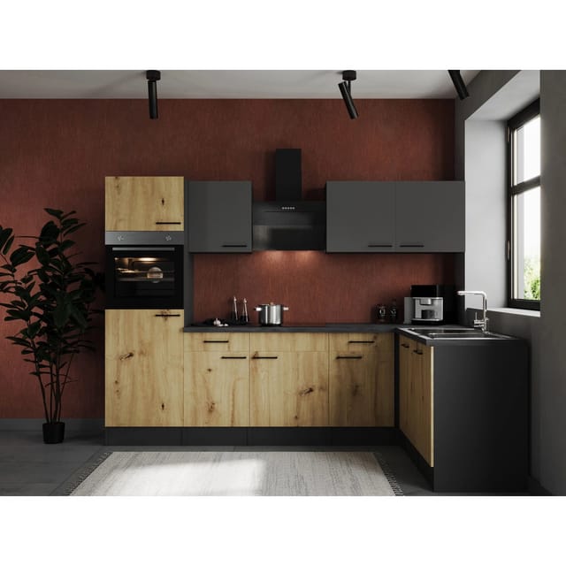Respekta Winkelküche Oliver 280 cm Artisan Eiche / Grau Matt