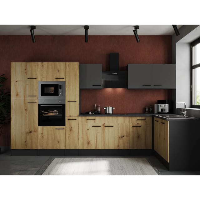 Respekta Winkelküche Oliver 370 cm Artisan Eiche / Grau Matt