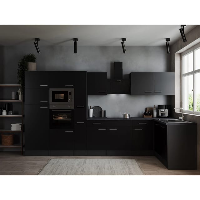 Respekta Winkelküche Oliver 370 cm Schwarz