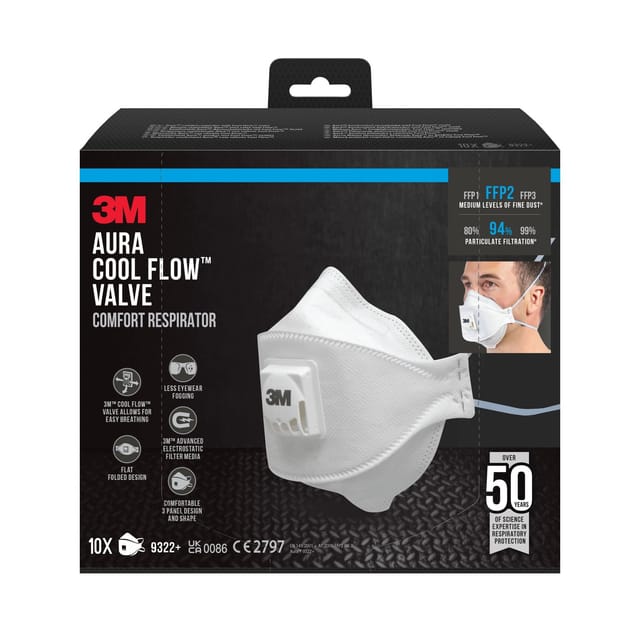 3M Komfort-Atemschutzmaske Aura Comfort mit Cool Flow-Ventil FFP2 Weiß 10er-Pack