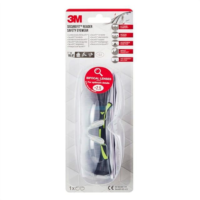 3M Lese-Schutzbrille SecureFit Lesedioptrien +2,5 Klarsichtscheibe