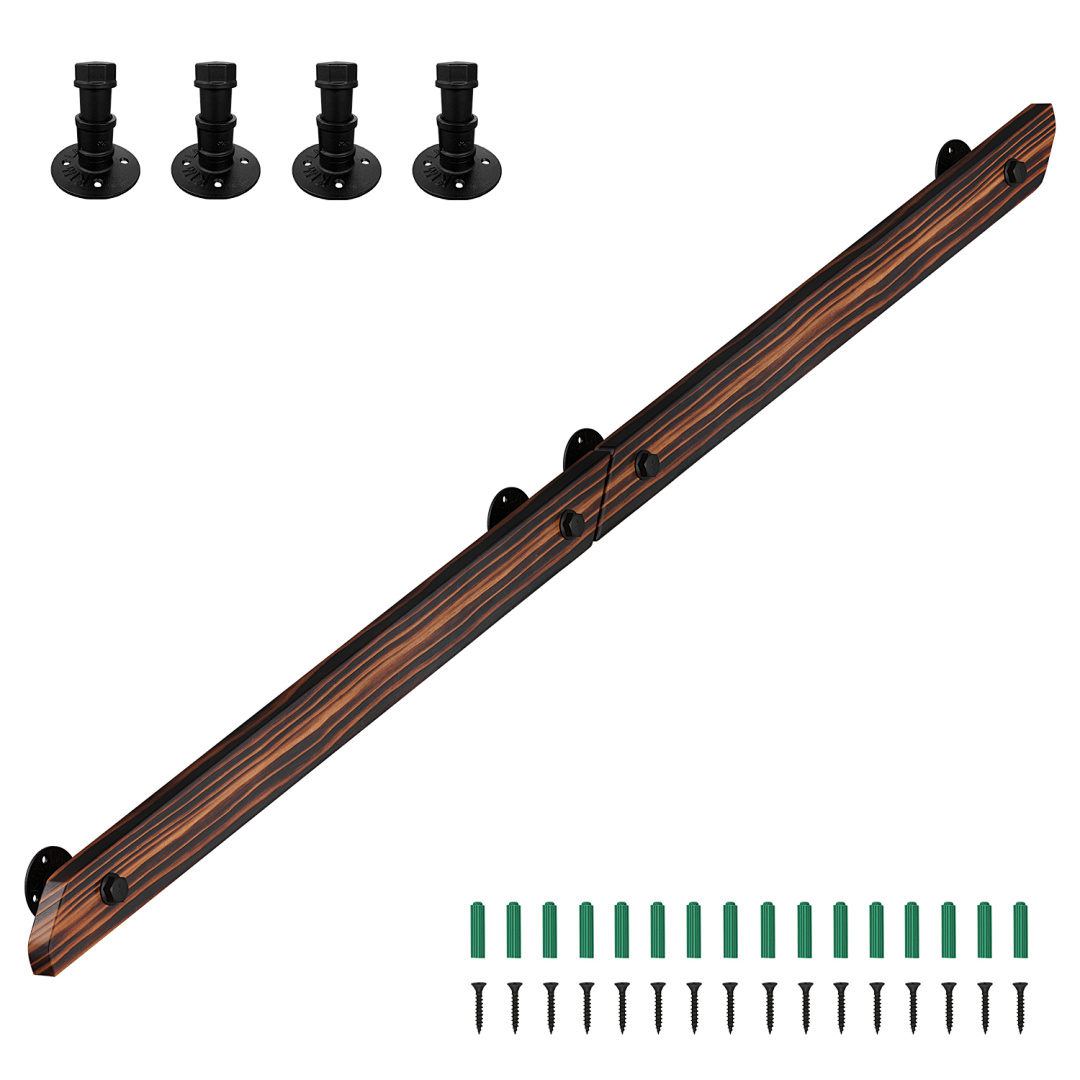 Wolketon Handlauf Aus Holz Mit Geländer Flach Braun Lackiert Inklusive Halterungen Und Endkappen Fuer Treppen 150cm